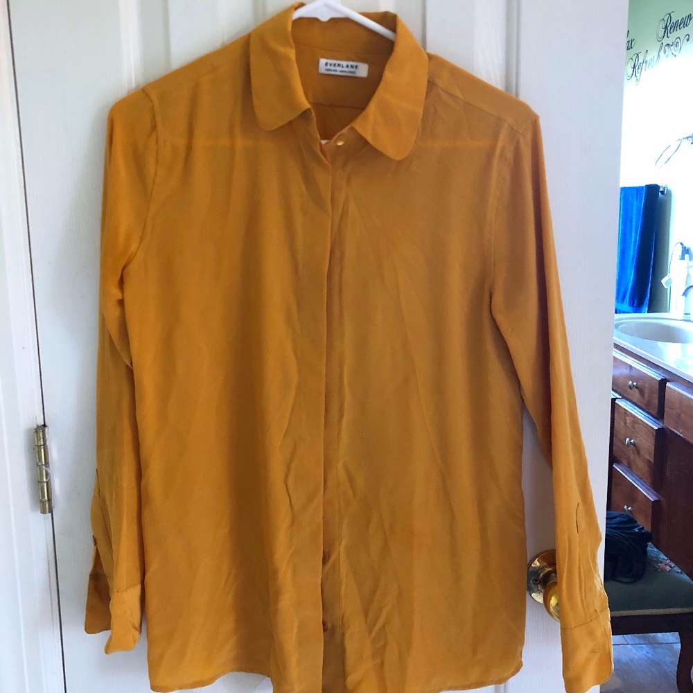 Everlane silk button down blouse gold yellow